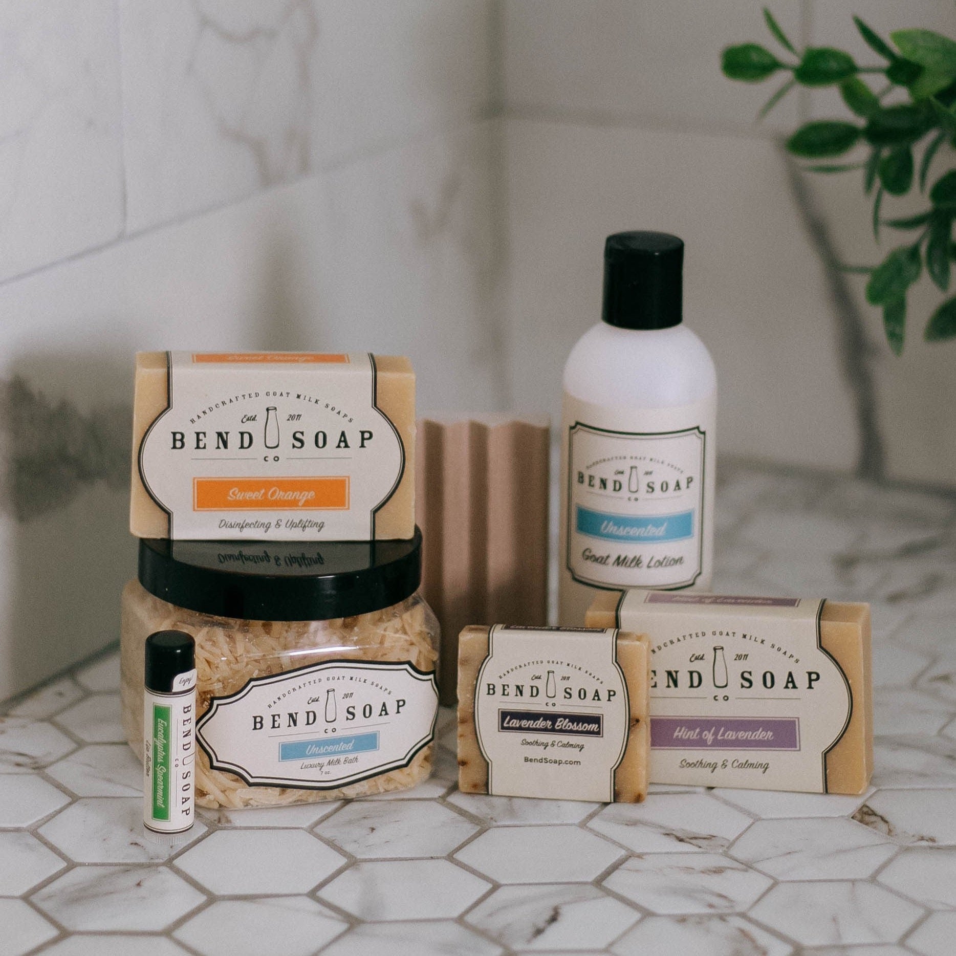 The Experience Gift Set of goat milk products in a shower