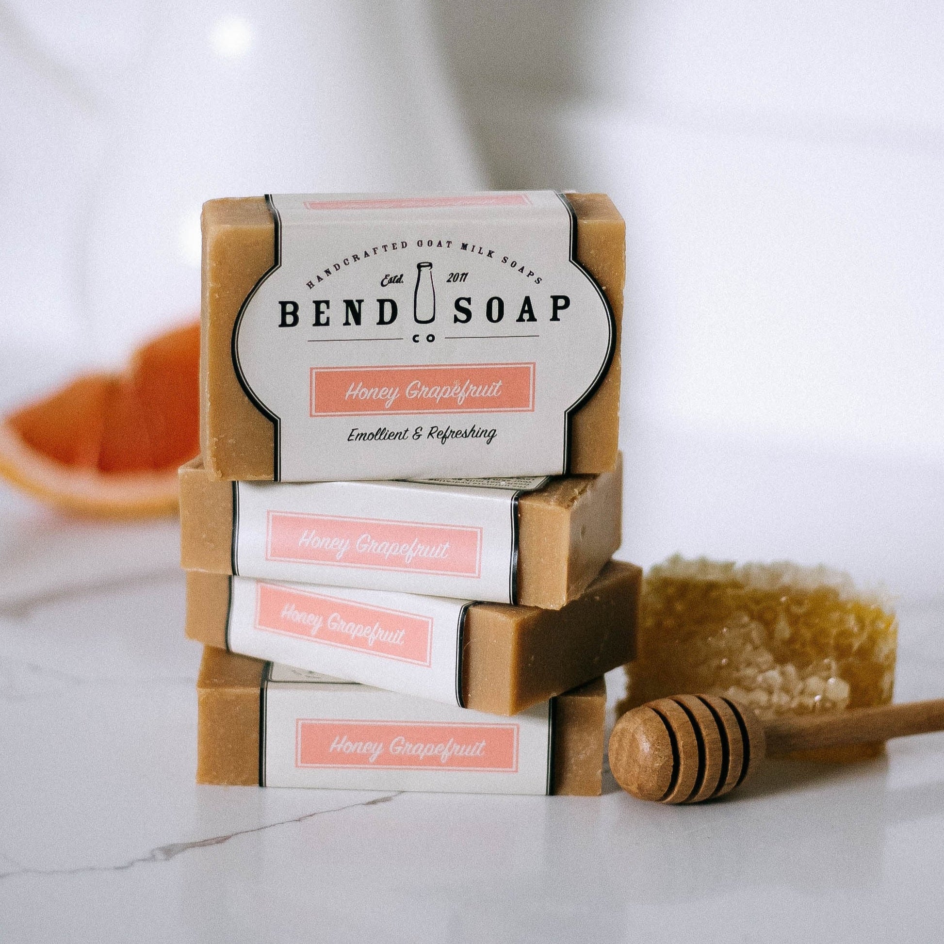 stack of honey grapefruit goat milk bar soaps